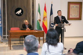 Intervención de Álex Mejía. Presentación del Centro Internacional de Autoridades y Líderes en la Universidad de Málaga. Edificio del Rectorado. Julio de 2018