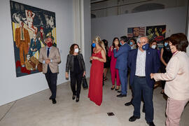 Autoridades visitan la exposición "Eugenio Chicano Siempre" en su inauguración. Museo de Málaga. Mayo de 2021