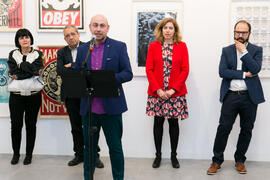 Intervención de Agustín Linares. Inauguración de la sala de exposiciones "Espacio Cero" en el Contenedor Cultural. Campus de Teatinos. Abril de 2019