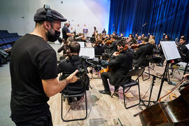 Ensayo del Concierto de Bandas Sonoras de la 31 edición de Fancine de la Universidad de Málaga. Auditorio de la Escuela Técnica de Ingeniería de Telecomunicaciones e Informática. Noviembre de 2021