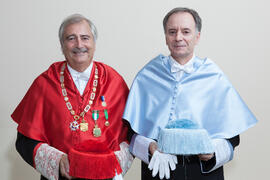 Retrato de José María Martín Delgado y Antonio Soler previo a su investidura como Doctor "Honoris Causa" por la Facultad de Filosofía y Letras de la Universidad de Málaga. Paraninfo. Junio de 2016