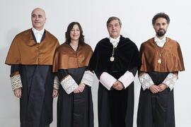 Retrato de grupo previo a la investidura de Andrea Goldsmith como doctora "Honoris Causa" por la Escuela Técnica Superior de Ingeniería de Telecomunicación de la Universidad de Málaga. Paraninfo. Octubre de 2024