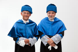 Miguel Delibes de Castro junto a Francisco Palma en su investidura como Doctor "Honoris Causa" por la Facultad de Ciencias de la Universidad de Málaga. Junio de 2014