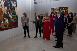 Autoridades visitan la exposición "Eugenio Chicano Siempre" en su inauguración. Museo de Málaga. Mayo de 2021