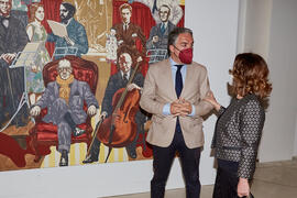 Elías Bendodo y Mariluz Reguero en la inauguración de la exposición "Eugenio Chicano Siempre". Museo de Málaga. Mayo de 2021