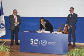 Toma de posesión de María Jesús García Sánchez como catedrática del Área de Fisiología Vegetal de la Universidad de Málaga. Toma de posesión de nuevos catedráticos y profesores titulares de la Universidad de Málaga. Paraninfo. Noviembre de 2023