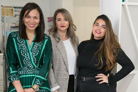 Isabel Rocha, Ana Belén Fernández y Estrella Lavado. Inauguración de la oficina 'Welcome to UMA'. Campus de Teatinos. Abril de 2019