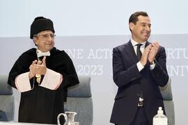 José Ángel Narváez y Juan Manuel Moreno Bonilla. Solemne Acto de Apertura del Curso Académico 2022/2023 de las Universidades Andaluzas. Escuela Técnica Superior de Ingeniería Informática y Telecomunicaciones. Septiembre de 2022
