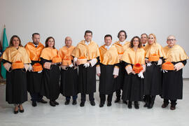 Retrato de grupo antes de la investidura como Doctor "Honoris Causa" de Manuel Molina Lozano por la Facultad de Turismo de la Universidad de Málaga. Rectorado. Abril 2016