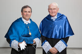 Retrato de Francisco José Palma Molina y Hans-Dieter Wienberg previo a su investidura como Doctor "Honoris Causa" por la Facultad de Ciencias de la Universidad de Málaga. Rectorado. Mayo de 2016