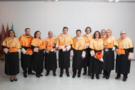 Retrato de grupo antes de la investidura como Doctor "Honoris Causa" de Manuel Molina Lozano por la Facultad de Turismo de la Universidad de Málaga. Rectorado. Abril 2016