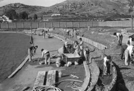 Construcción del estadio de fútbol La Rosaleda. Málaga. 1940.  Málaga, España