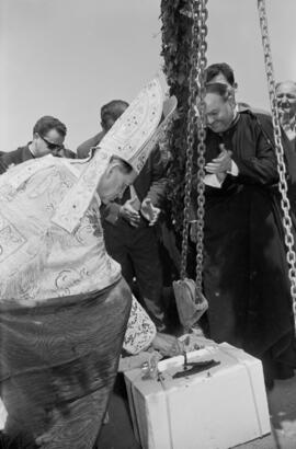 Acto de colocación de la primera piedra del Instituto Docente Santa María de la Victoria por el Nuncio de su Santidad. Mayo de 1963. Málaga, España.