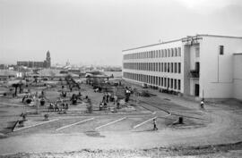 Plaza de El Ejido. Construcción de la Escuela de Peritos. Abril de 1961. Málaga, España