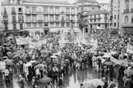 Manifestación de júbilo tras la inclusión de la Universidad de Málaga en el III Plan de Desarrollo. Noviembre de 1971 Málaga, España.
