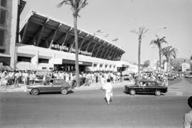 Estadio de fútbol La Rosaleda. Nueva fachada. Málaga. Septiembre de 1983.  Málaga, España.