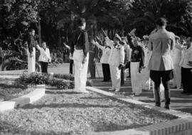 El conde Galeazzo Ciano, yerno de Mussolini y ministro de Asuntos Exteriores del gobierno fascista italiano, visita Málaga. Julio de 1939. Málaga, España.