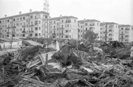 Viviendas derribadas en el Arroyo del Cuarto. 1958-12. Inundaciones del 4 de diciembre de 1958. Málaga, España.