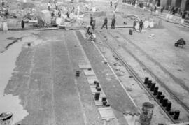 Obras de remodelación en la plaza de la Constitución. Marzo de 1960. Málaga, España