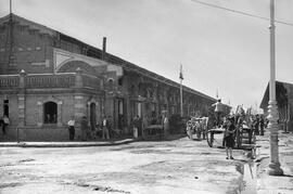 Puerto. Naves del muelle de Pescadería. Hacia 1950. Málaga, España.