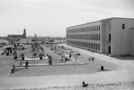 Plaza de El Ejido. Construcción de la Escuela de Peritos. Abril de 1961. Málaga, España