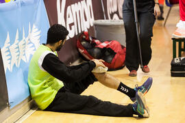 Jugador lesionado. Partido Rusia - Egipto. Categoría masculina. Campeonato del Mundo Universitario de Balonmano. Antequera. Julio de 2016