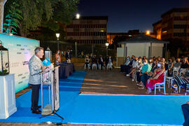 Intervención de Miguel Porras. Homenaje al personal jubilado o que cumple 25 años de servicio en la Universidad de Málaga. Jardín Botánico. Septiembre de 2021