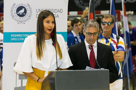 Presentadores de la ceremonia de inauguración. Campeonato Europeo Universitario de Balonmano. Antequera. Julio de 2017