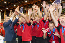 Medalla de bronce para Bielorrusia. Acto de clausura y entrega de medallas. 14º Campeonato del Mundo Universitario de Fútbol Sala 2014 (FUTSAL). Antequera. Julio de 2014