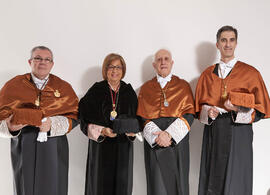Retrato de grupo previo a la investidura como Doctor "Honoris Causa" de D. Javier Aracil Santonja por la Escuela Técnica Superior de Ingeniería Industrial de la Universidad de Málaga. Rectorado. Diciembre de 2013