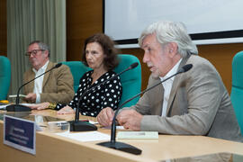Fernando Rodríguez Lafuente, Guadalupe Fernández y Teodosio Fernández. Curso "La ciudad como arquetipo. Literatura, historia y arte. Europa y América". Edificio del Rectorado. Septiembre de 2018