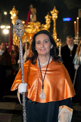 Representante de la Universidad de Málaga en el desfile procesional de la Hermandad de los Estudiantes. Málaga. Abril de 2014