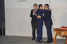 Teodomiro López, José Carlos Gómez y Juan Manuel Moreno. Toma de posesión de D. Teodomiro López Navarrete como Rector de la Universidad de Málaga. Palacio de San Telmo, Sevilla. Febrero de 2024