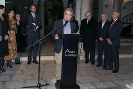 Juan Antonio García Galindo. Inauguración de la exposición "Aguatintas por Seguiriyas", de Eugenio Chicano. Palacio Episcopal de Málaga. Enero de 2019