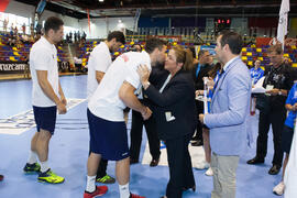 Entrega de medallas. Rumanía primera clasificada en la categoría masculina. Ceremonia de clausura del Campeonato del Mundo Universitario de Balonmano. Antequera. Julio de 2016