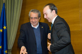 Toma de Posesión de Pedro Farias Batlle como nuevo catedrático del Departamento de Periodismo de la Universidad de Málaga. Edificio del Rectorado. Febrero de 2018