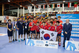 Corea del Sur segunda clasificada en la categoría masculina. Ceremonia de clausura del Campeonato del Mundo Universitario de Balonmano. Antequera. Julio de 2016