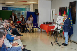 Intervención de José Ángel Narváez en la inauguración del mural de Ángel Idígoras en la Facultad de Ciencias Económicas y Empresariales de la Universidad de Málaga. Campus de El Ejido. Junio de 2022