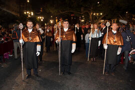 Representantes de la Universidad de Málaga en el desfile procesional de la Hermandad de los Estudiantes. Málaga. Abril de 2014