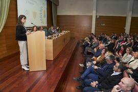 Intervención de Encarnación Cañadas. I Premios del Aula de Economía y Deporte de la Universidad de Málaga. Edificio del Rectorado. Febrero de 2024