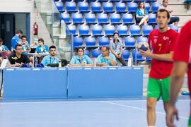 Mesa arbitral. Partido Portugal - China Taipei. Categoría masculina. Campeonato del Mundo Universitario de Balonmano. Antequera. Julio de 2016