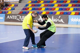 Jugador lesionado. Partido Rusia - Egipto. Categoría masculina. Campeonato del Mundo Universitario de Balonmano. Antequera. Julio de 2016