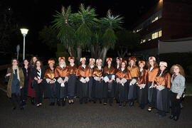 Foto de grupo tras la investidura de Andrea Goldsmith como doctora "Honoris Causa" por la Escuela Técnica Superior de Ingeniería de Telecomunicación de la Universidad de Málaga. Paraninfo. Octubre de 2024