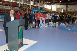 Intervención de Rosaura Méndez. Ceremonia de clausura del Campeonato del Mundo Universitario de Balonmano. Antequera. Julio de 2016