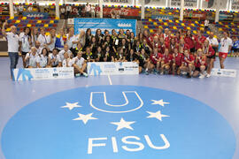 Medallistas en la categoría femenina. Ceremonia de clausura del Campeonato del Mundo Universitario de Balonmano. Antequera. Julio de 2016
