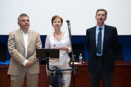 José Jesús Delgado, Isabel Jiménez y Jesús Cano. Graduación y clausura del curso del Aula de Mayores de la Universidad de Málaga. Paraninfo. Junio de 2019