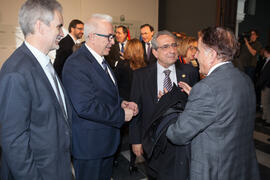 José Sánchez Maldonado, Aquilino Alonso y José Ángel Narváez tras su toma de posesión como Rector de la Universidad de Málaga. Palacio de San Telmo, Sevilla. Enero de 2016
