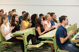 Alumnos y profesores durante la graduación en el CIE de la Universidad de Málaga. Centro Internacional de Español. Septiembre de 2014