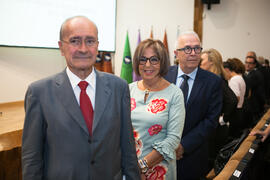 Francisco de la Torre, Adelaida de la Calle y José Sánchez Maldonado en la Apertura del Curso Académico 2015/2016 de la Universidad de Málaga. Paraninfo. Septiembre de 2015