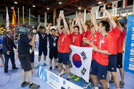 Corea del Sur segunda clasificada en la categoría masculina. Ceremonia de clausura del Campeonato del Mundo Universitario de Balonmano. Antequera. Julio de 2016